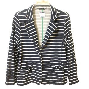 Old Navy - 100 % Cotton Navy Blue/White Striped Blazer - Large